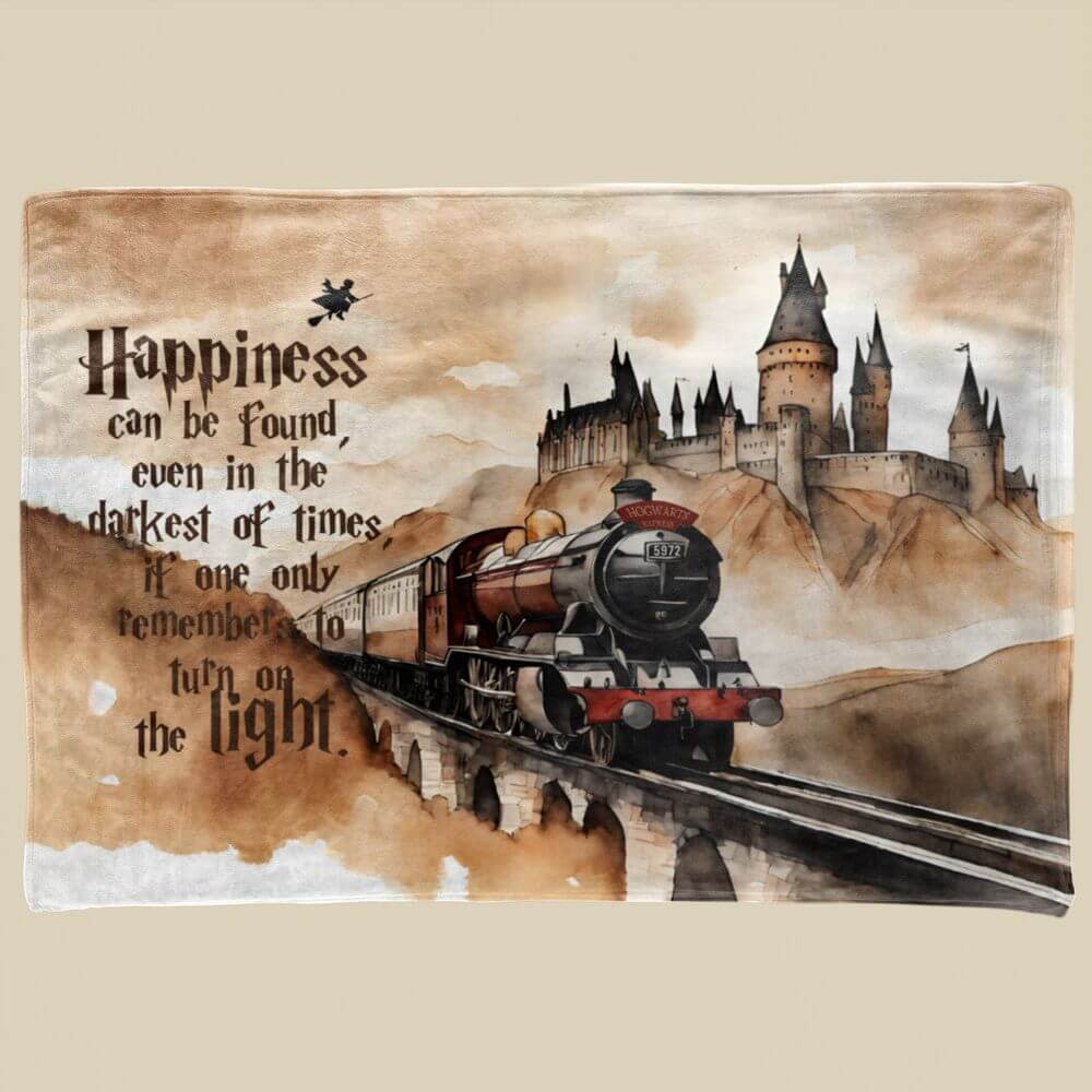 koragarro harry potter throw blanket, Iconic Harry Potter Quotes happiness, Happiness can be found, even in the darkest of times, if one only remembers to turn on the light