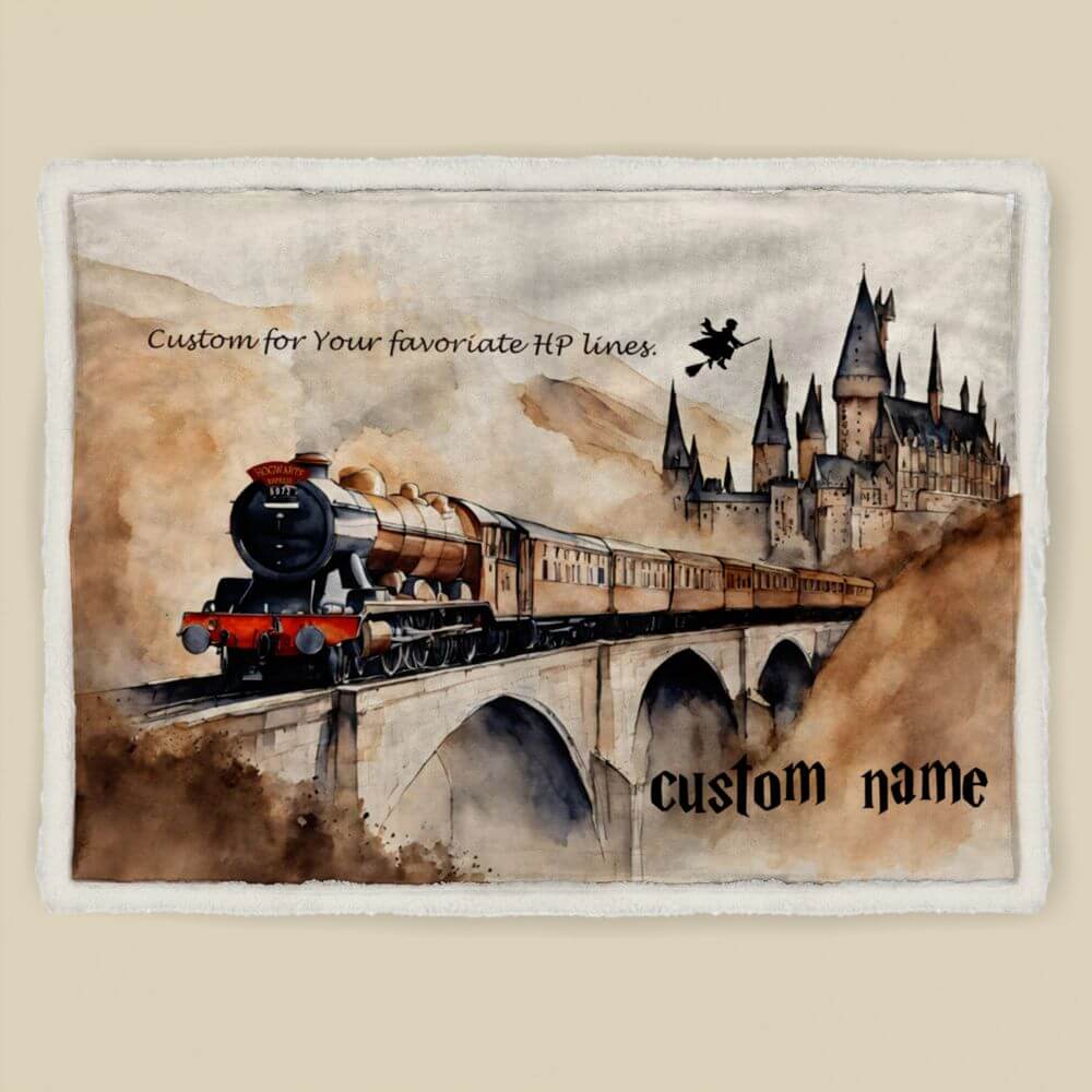 koragarro harry potter personalized throw blanket, named blanket, Potterhead gift, Hogwarts castle, hogwarts express