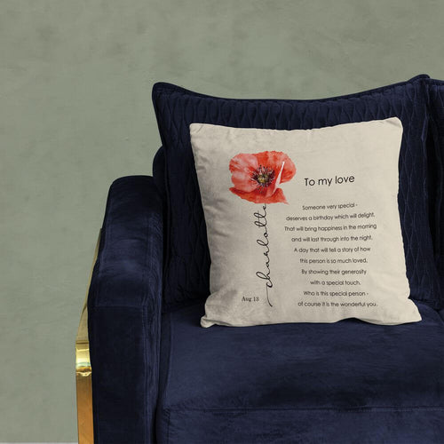 August Birth Flower Cushion, Poppy