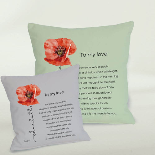 August Birth Flower Cushion, Poppy