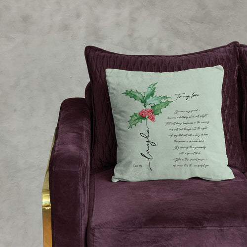 December Birth Flower Cushion, Holly & Narcissus