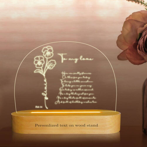 koragarro Feb birth flower, iris, violet, personalized table lamp, LED night light, wooden stand