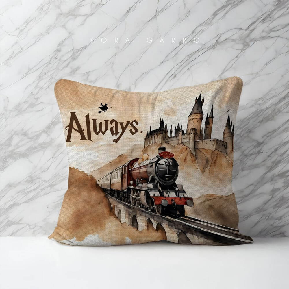 koragarro harry potter home décor, couch cushion, pillow case, harry potter always lines, throw cushion, Potterhead gift, Hogwarts castle, hogwarts express