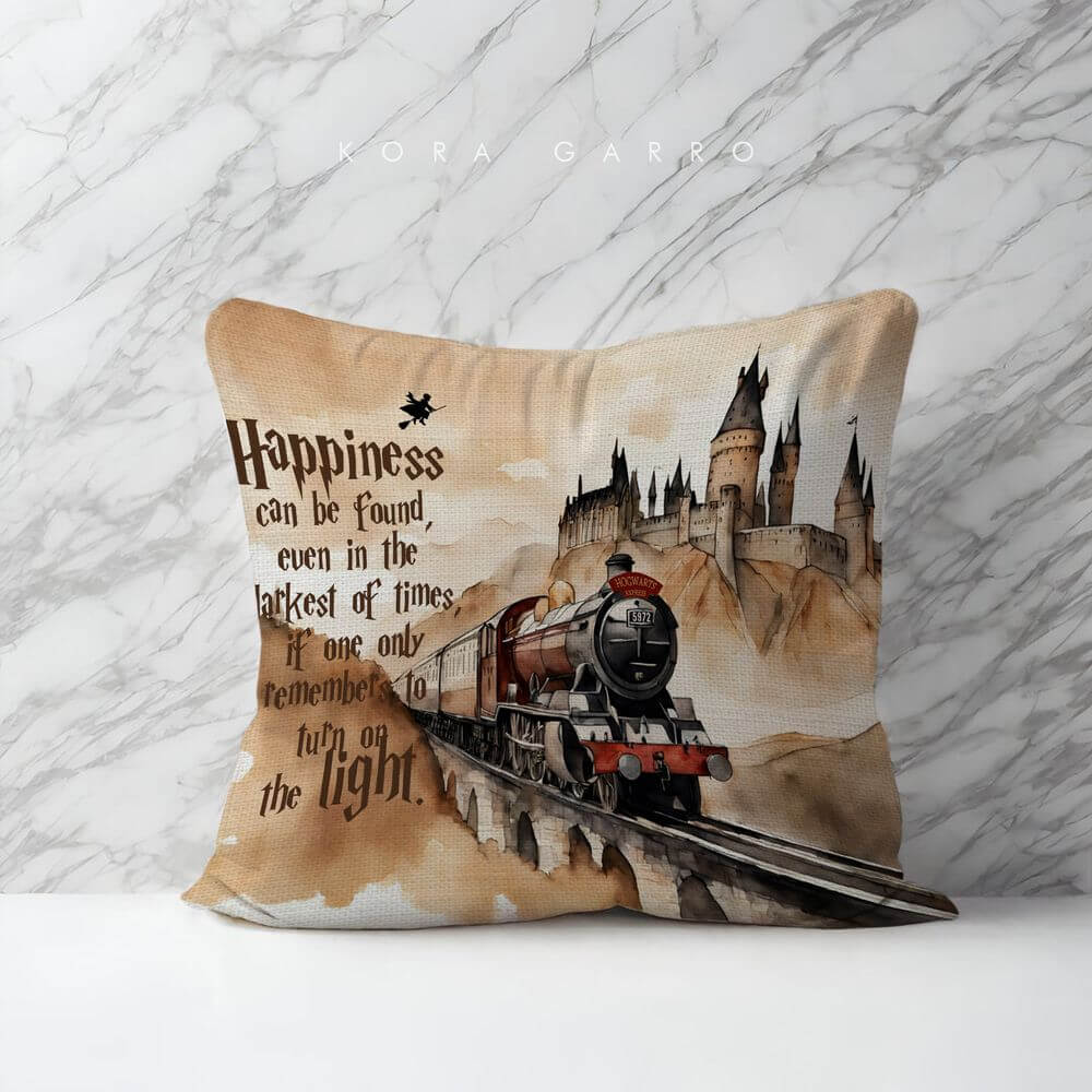 koragarro harry potter home décor, couch cushion, pillow case, harry potter happiness lines, throw cushion, Potterhead gift, Hogwarts castle, hogwarts express
