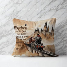 Load image into Gallery viewer, koragarro harry potter home décor, couch cushion, pillow case, harry potter happiness lines, throw cushion, Potterhead gift, Hogwarts castle, hogwarts express
