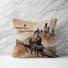 Load image into Gallery viewer, koragarro harry potter home décor, couch cushion, pillow case, harry potter I solemnly swear I am up to no good lines, throw cushion, Potterhead gift, Hogwarts castle, hogwarts express