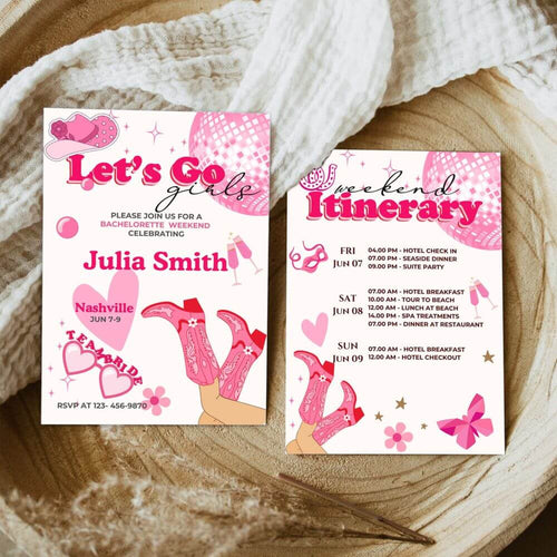 koragarro Nashville Bachelorette Invitation set bridal shower ideas last rodeo bach bash party invitation buy the bride a drink editable canva template instant download bride-to-be party ideas