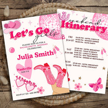 Load image into Gallery viewer, koragarro Nashville Bachelorette Invitation set bridal shower ideas last rodeo bach bash party invitation buy the bride a drink editable canva template instant download bride-to-be party ideas