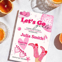 Load image into Gallery viewer, koragarro Nashville Bachelorette Invitation set bridal shower ideas last rodeo bach bash party invitation buy the bride a drink editable canva template instant download bride-to-be party ideas
