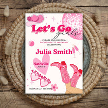Load image into Gallery viewer, koragarro Nashville Bachelorette Invitation set bridal shower ideas last rodeo bach bash party invitation buy the bride a drink editable canva template instant download bride-to-be party ideas