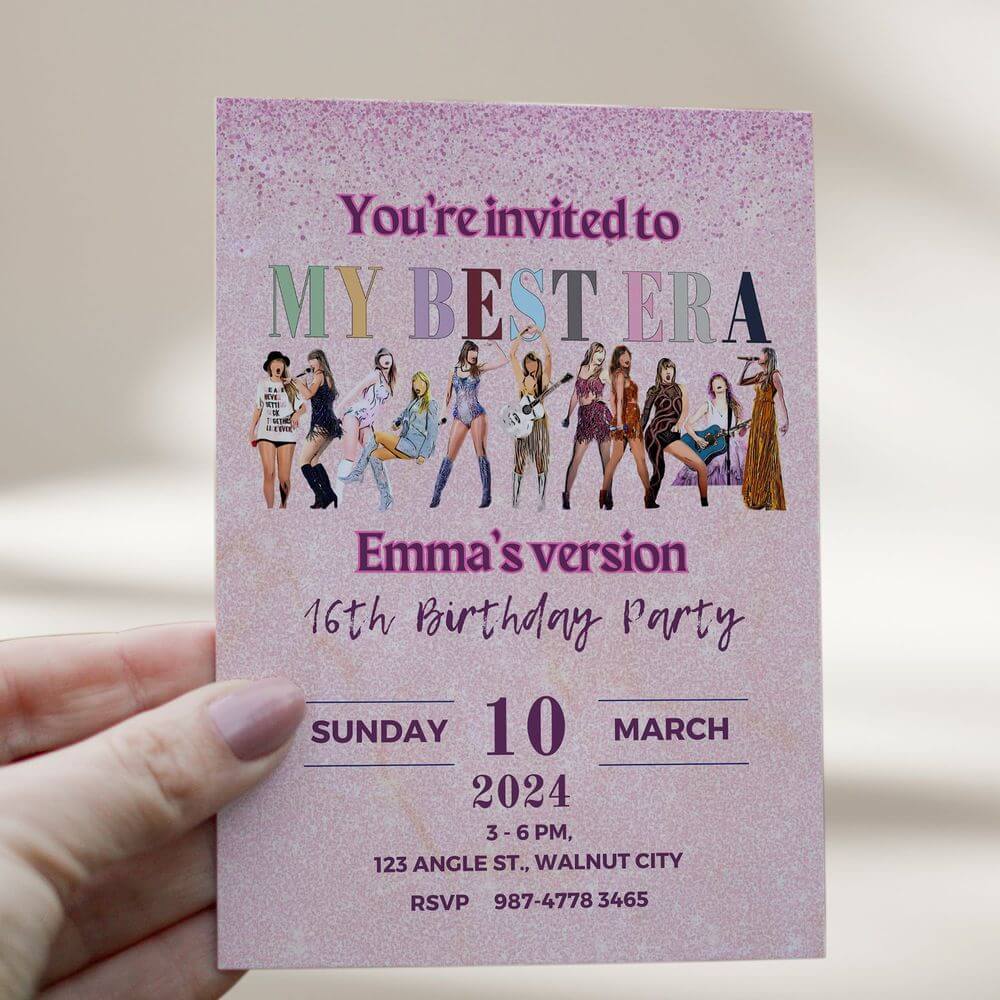 Swiftie Era Birthday Invitation - Canva Template | Kora Garro for Taylor Swift Birthday Card Free Printable