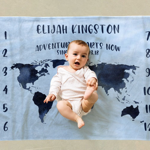 World Map New Born Milestone Blanket