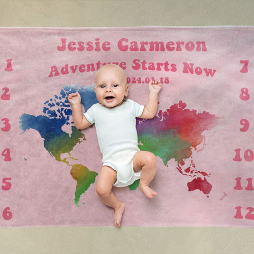 World Map New Born Milestone Blanket