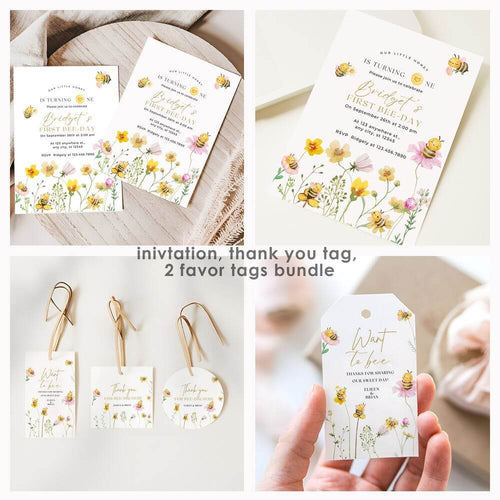 First Bee-Day Birthday Invitation Bundle