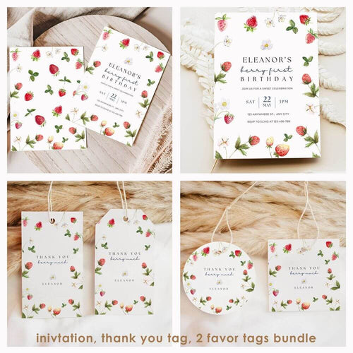 Berry First Birthday Invitation Bundle
