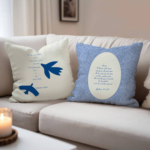 koragarro Nature Inspired Custom Pillow Case Christian Gift Vintage Green Cushion Cover Bible Scripture Personalized Birthday Gift Housewarming XMas blue modern minimalist