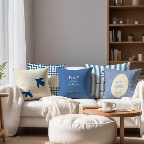 koragarro Nature Inspired Custom Pillow Case Christian Gift Vintage Green Cushion Cover Bible Scripture Personalized Birthday Gift Housewarming XMas blue modern minimalist