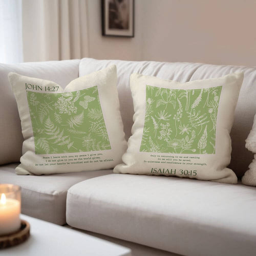 Bible Verse Green Botanical Cushion