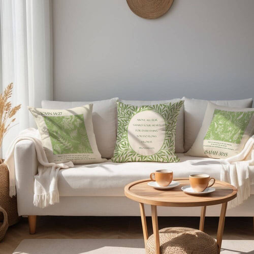 Bible Verse Green Botanical Cushion