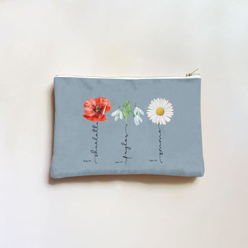 koragarro custom cosmetic bag, birth month flower, personalized name flower, makeup bag, makeup case, mini travel bag, flower birthday gift, bridesmaid gift