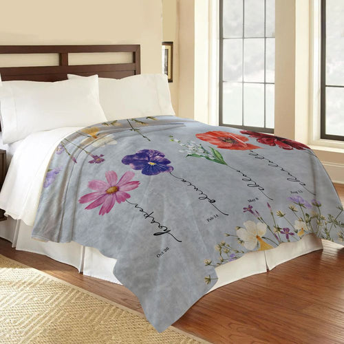 koragarro named birth flower throw blanket- personalized family sign