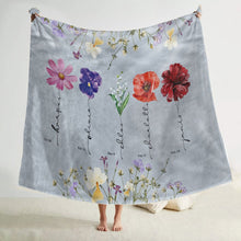 Load image into Gallery viewer, koragarro birth month flower with personalized name throw blanket- family gift