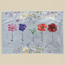 Load image into Gallery viewer, koragarro named birth flower throw fleece blanket- personalized family sign