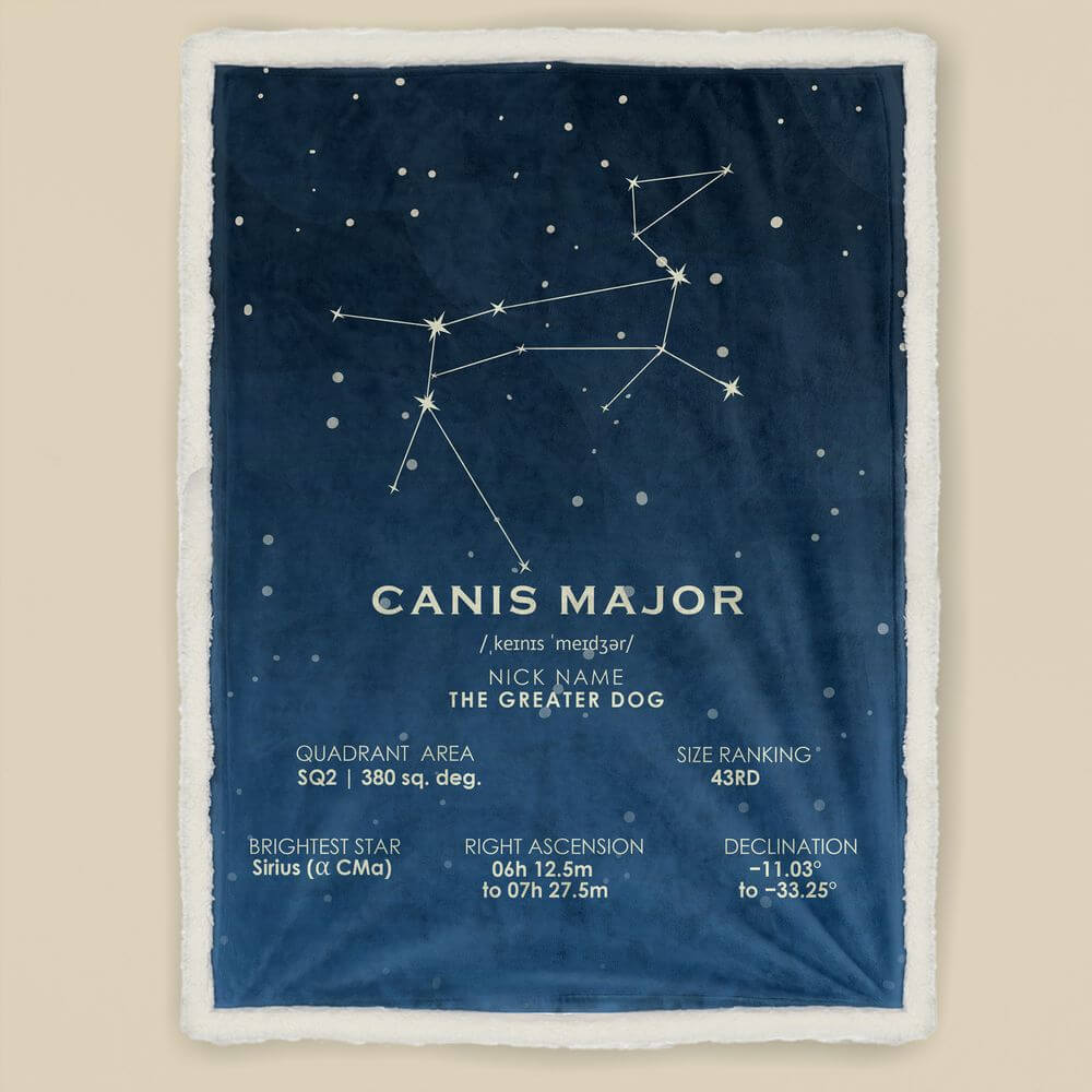 koragarro canis major constellation blanket, sherpaa throw blanket, star map, astronomy gift