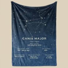 Load image into Gallery viewer, koragarro canis major constellation blanket, fleece throw blanket, star map, astronomy gift