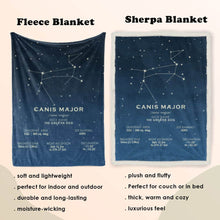 Load image into Gallery viewer, koragarro canis major constellation blanket, throw blanket, star map, astronomy gift