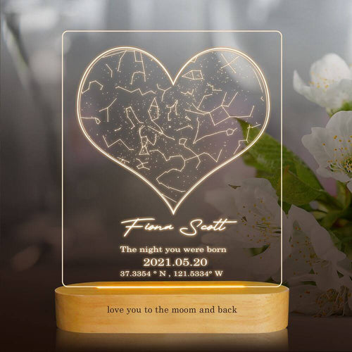 koragarro Custom Star Map Print table night light, heart shape, Night You Were Born, New Baby Gift, Stars The Night Sky, Stars Above Map, Wedding Constellation Gift , table lamp