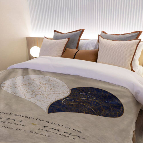 koragarro constellation blanket, city map personalized blanket, heart shape, night sky map, anniversary gift