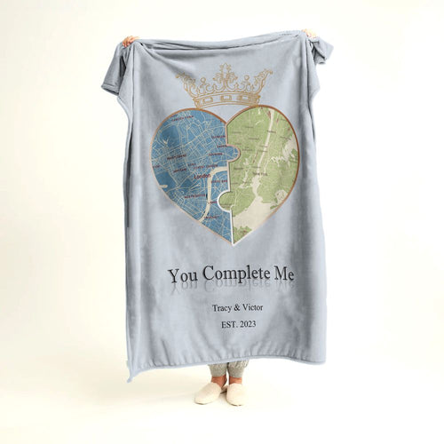 koragarro personalized wedding gift idea, throw blanket, any city heart map puzzle, you complete me, crown map, date, time, location， birthday, anniversary, Christmas gift