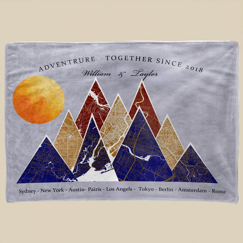 koragarro family travel map, personalized throw blanket, adventure together since, mountain maps, anniversary gift, Gift to hubby, Christmas gift, birthday gift