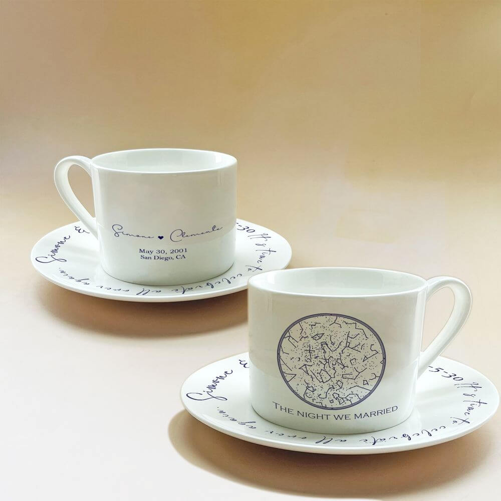 koragarro Custom Star Map by Date tea cup and saucer set, Astrology drinkware, 20 Year Anniversary & Birthday Gifts
