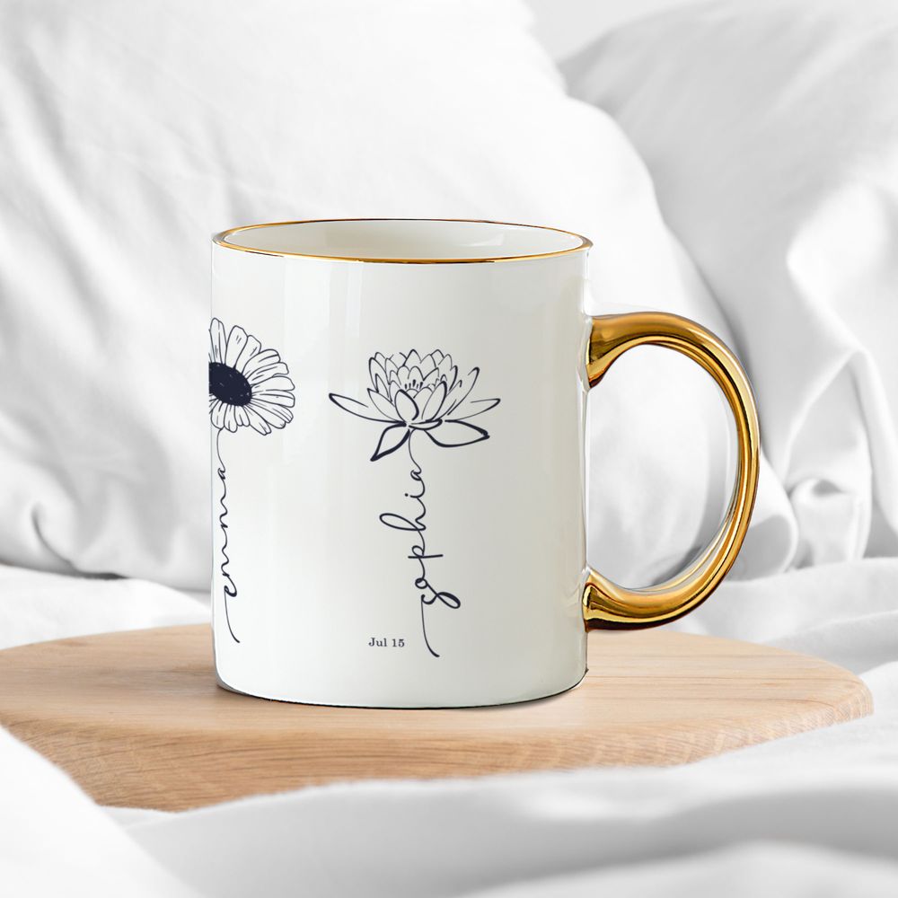 koragarro- family name sign- birth month named flower personalized gold foil  mug