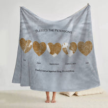 Load image into Gallery viewer, koragarro family reunion gift, personalized throw blanket, long distance relationship, family locations map, grandparents gift, gift to Mom Dad