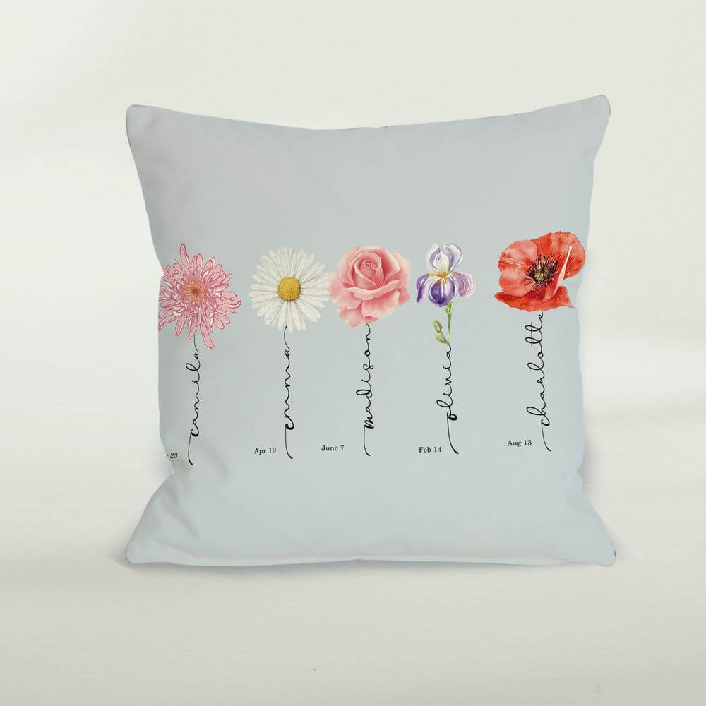 koragarro- family name sign- birth month named flower personalized cushion