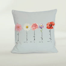Load image into Gallery viewer, koragarro- family name sign- birth month named flower personalized cushion