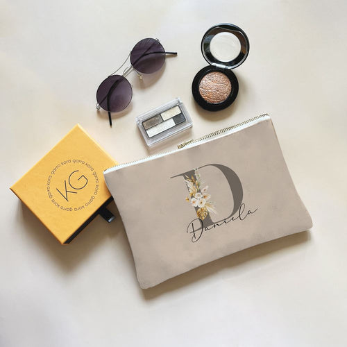 koragarro personalized makup bag, cosmetic bag, travel case, coin purse,Name monogram, personalized initial, family name sign, floral name design, wildflowers, spring summer flowers, poppy, Eucalyptus, daisy watercolor, personalized gift, wreath monogram svg, wedding gift, bridal shower gift, gift for mom sister, best friend, koragarro gifts