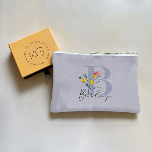 koragarro personalized makup bag, cosmetic bag, travel case, coin purse,Name monogram, personalized initial, family name sign, floral name design, wildflowers, spring summer flowers, poppy, Eucalyptus, watercolor, personalized gift, wreath monogram svg, wedding gift, bridal shower gift, gift for mom sister, best friend, koragarro gifts