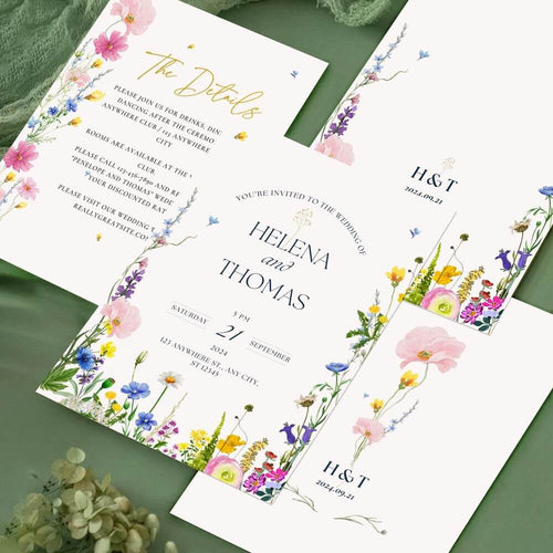 koragarro flower wedding invitation, wild flowers invites, personalized wedding invitation bundle, save the date, editable invitation template