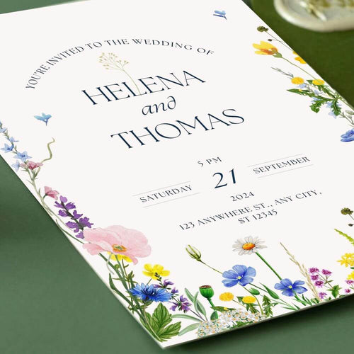 koragarro flower wedding invitation, wild flowers invites, personalized wedding invitation bundle, save the date, editable invitation template