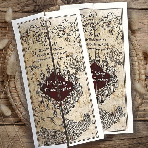 koragarro harry potter wedding invitation template editable hogwarts wedding invites wizard and witches celebration Marauders Map potterhead party invites wizard bride-to-be party ideas