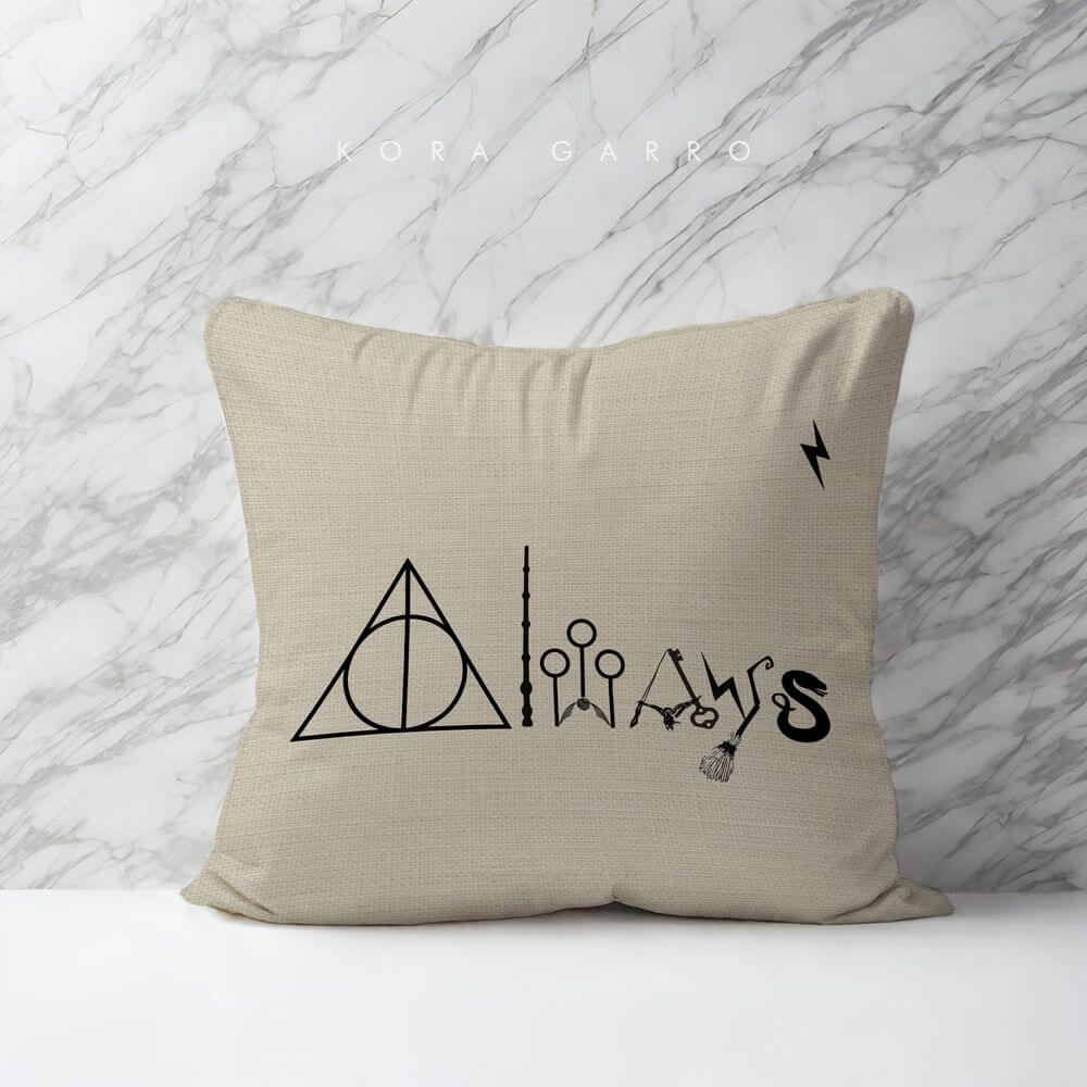 koragarro harry potter pillow case, always quote, potterhead gift, hogwarts castle, harry potter quote, modern minimalist, couch cushion, cream