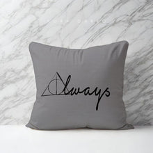 Load image into Gallery viewer, koragarro harry potter pillow case, always quote, potterhead gift, hogwarts castle, harry potter quote, modern minimalist, couch cushion, gray