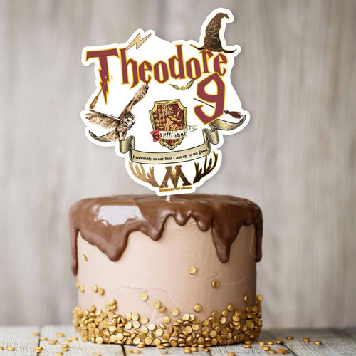 koragarro harry potter custom birthday cake topper hogwarts school gryffindor slytherin ravenclaw hufflepuff potterhead birthday decor personalized party decor digital download PNG SVG