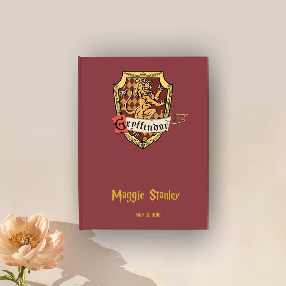 koaragarro hogwarts school personalized memory book, Gryffindor, Slytherin, Ravenclaw, Hufflepuff, named personal journal, custom guest book, potterhead gift