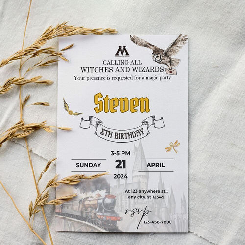Hogwarts birthday invitation editable canva template, wizard and witches, party invitation template, harry potter theme party, school of magic,send a cake, birthday cards, happy birthday, personalized party invitation, party favor, digital download