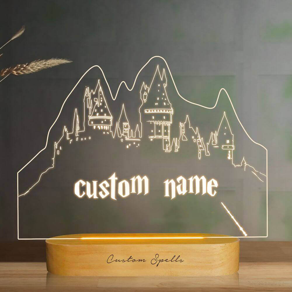 koragarro Harry Potter custom table lamp, Hogwarts castle, Wizard wand, custom name, spells, Potterhead gift